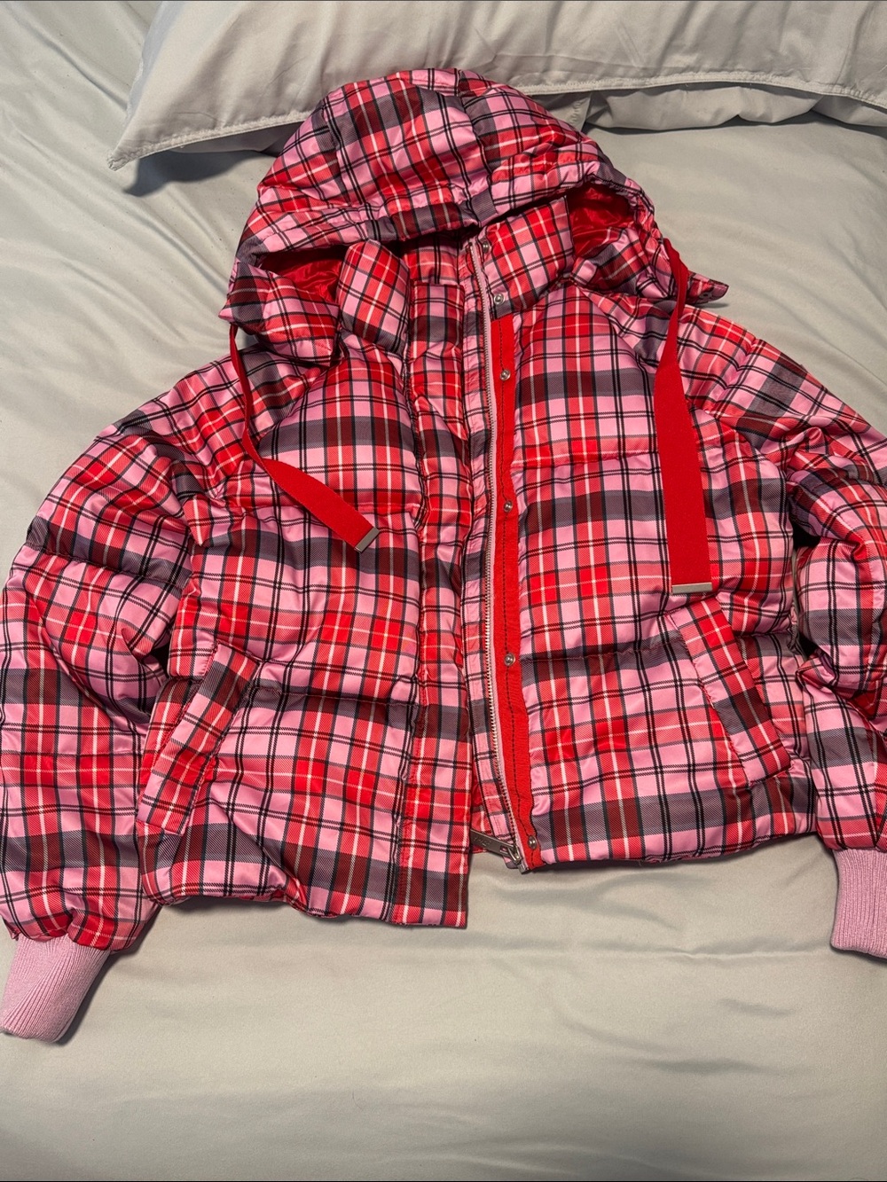 Pink Marshmallow cropped puffer jacket